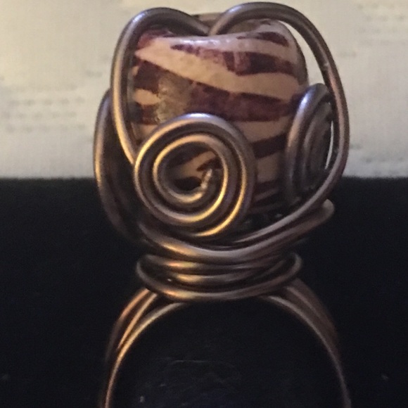 SOLD WOOD ZEBRA PRINT RING SOLD - Picture 1 of 7